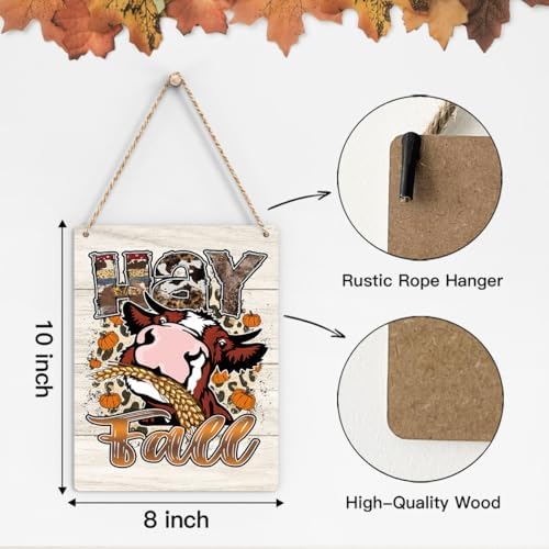 FREHVN Fall Decorations for Home Office Front Door Decor Signs, Fall Sign, Fall Decor, Hay Fall Western Cow Sign, Autumn Wall Hanging Decor 8 X 10 Inch - Image 2