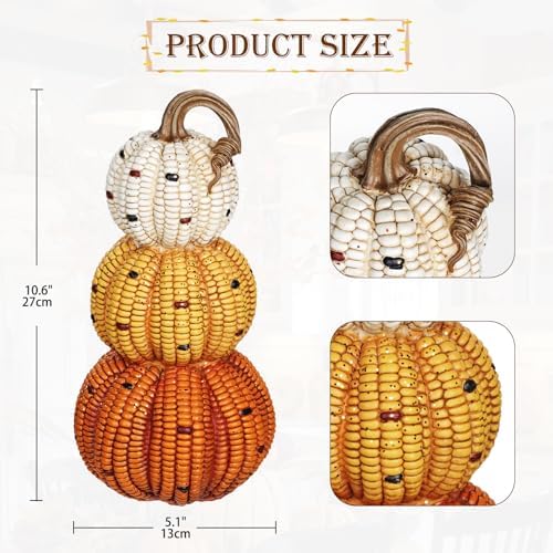 Briful Fall Stacked Corn Pumpkin Decoration – 10.6" Tall Resin Pumpkins Rustic Harvest Faux Pumpkin Decor for Thanksgiving Tabletop Centerpiece Outdoor Indoor Autumn Decor - Image 3