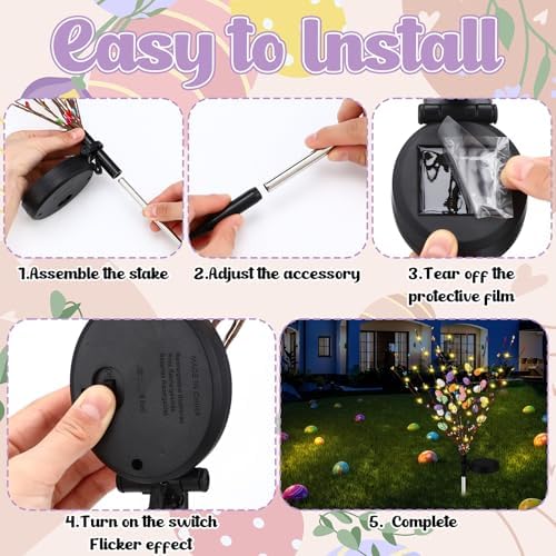 Copkim 2 Pcs Solar Easter Egg Lights Waterproof Egg Stake Lights Decorative Garden Firefly Outdoor Easter Light for Lawn Trails Landscaped Yards Pathway Porches and Patio Decorations - Image 3