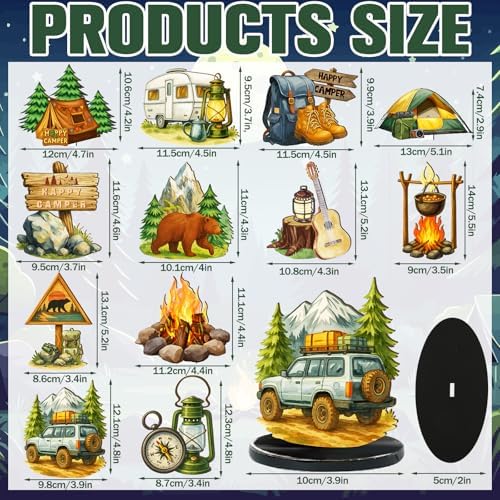 Wesiti 12 Pcs Camping Party Table Decorations Wooden Camper Centerpieces Camping Adventure Sign with Bases Table Topper Decor for Adults Tiered Tray Decor Party Favor - Image 2