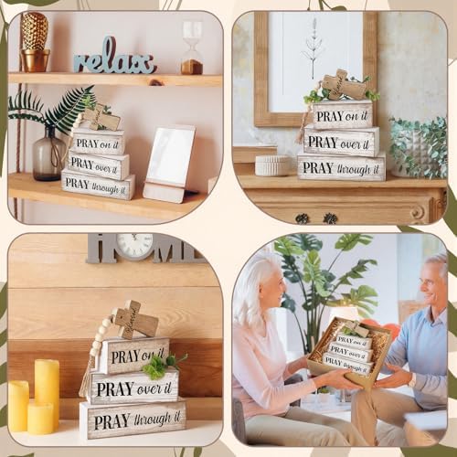 Moucuny 4 Pcs Christian Table Decor Wooden Cross Wooden Bible Verse Sign - Image 5