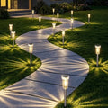 DERAYSION 12 Pack Solar Pathway Lights Outdoor, Solar Powered Garden Lights Auto On/Off, Waterproof Stainless Steel Pole Landscape Lighting for Path, Yard, Walkway, Driveway Decor - Warm White by DERAYSIONSolarLighting