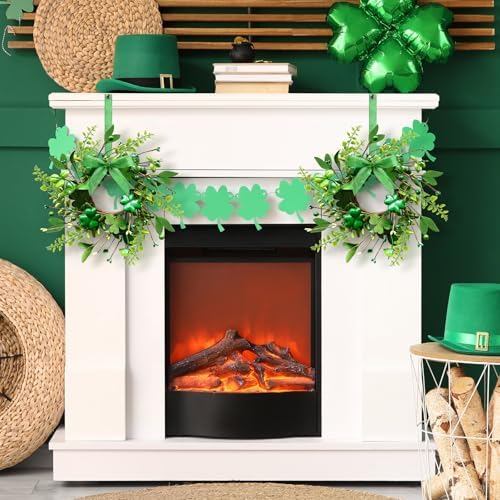4 PCS Mini St. Patrick's Day Glitter Shamrocks Wreath for Front Door St. Patrick's Day Kitchen Cabinet Wreaths Decorations with Ribbon Small Lucky Green Irish Clover Berry Wreath for Porch Window - Image 6