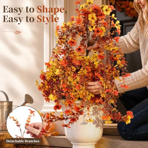 ColoPlay Artificial Mums for Outdoors Fall Decor, Faux Fake Hanging Flowers - Image 3