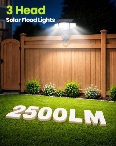 4000mAh Clip on Solar Lights Outdoor, 2500LM Motion Sensor Outdoor Lights with Digital Display, 270° Wide Angle &Dual PIR Sensors, IP65 Waterproof Solar Flood Lights for Fence Yard Deck Camping（1Pack） - Image 6