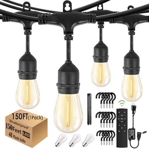 1Pack 150ft Outdoor String Lights with Remote Patio Lights 45+3 Bulbs by Skeerei