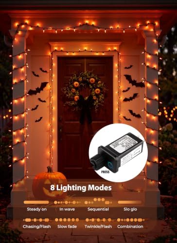 2Pack Orange Outdoor Halloween Lights, 39Feet 100 LED Mini Lights with 8 Lighting Modes, Connectable Halloween String Light Plug in for Garden Patio Haunted House Ghost Holiday Lighting Decoratio - Image 2