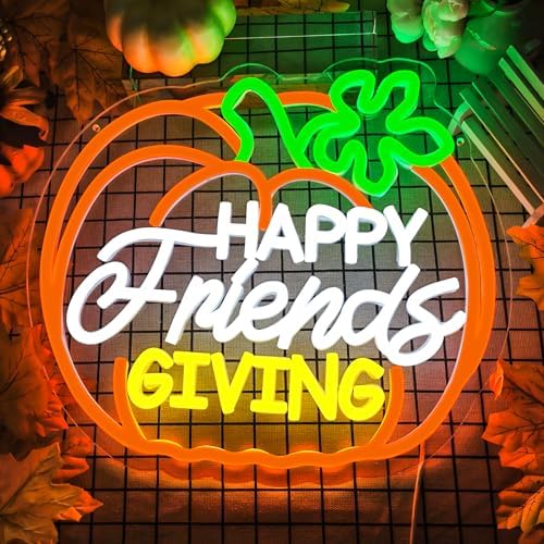 Happy Friendsgiving Neon Signs Thanksgiving Neon Sign for FriendsGiving Party Decorations FriendsGiving Sign for Wall Decor Pumpkin Neon Sign for Door Wall Art Window Home Party - Image 2