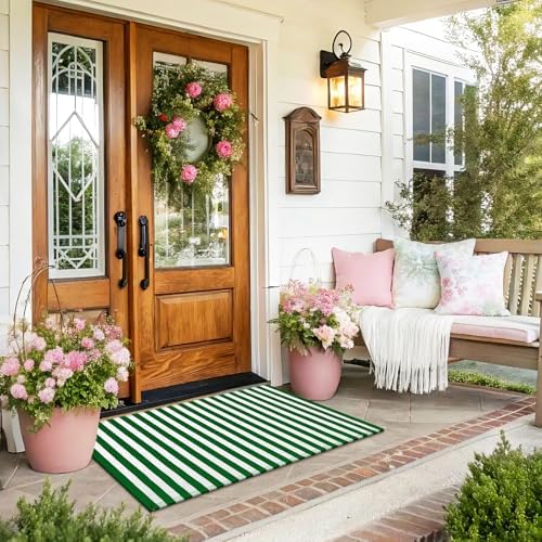 Moucuny 2' X 3' Green and White St.Patrick's Day Vertical Stripe Rug - Image 3