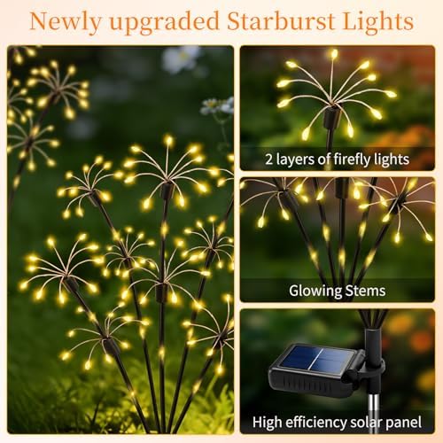 Solar Garden Lights Outdoor, 4 Pack 2-Layer Swaying Fairy Firework Lights - Image 2