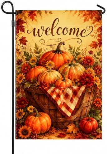 Fall Decor - Fall Welcome Thanksgiving Pumpkin Garden Flag by OHOME