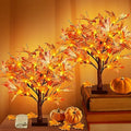 Remon 36 LED Lighted Fall Maple Tree - 1.5FT Thanksgiving Tabletop Lamp Decor with, 72 Maple Leaves, 6 Acorns, Timer Battery Operated 18 Inch Burlap Base Fall Artificial Tree for Autumn Decorations by Remon