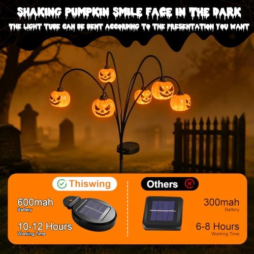 2 Pack Solar Halloween Lights Outdoor Decorations, Fall Pumpkin Lanterns - Image 5