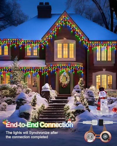Christmas Lights Outdoor, 53 FT 486 LED String Lights for Outside, Timer & Memory, Plug in 8 Modes Hanging Fairy Lights with 108 Drops for House Eaves Holidays Decorations Multicolor to White - Image 5