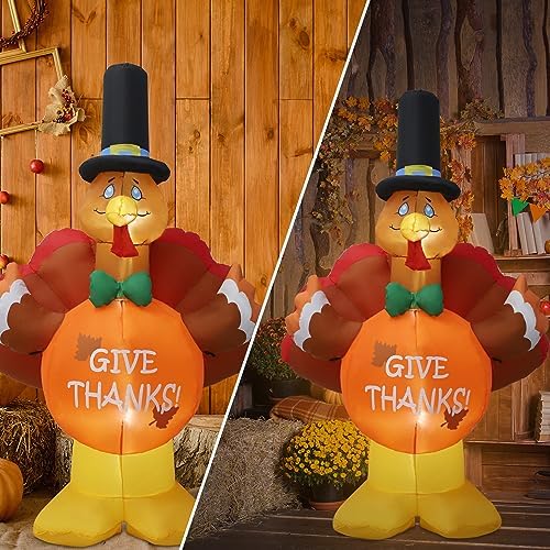 6ft Thanksgiving Inflatable Outdoor Decoration Turkey Inflatable Patio Decoration with Built-in LED Lights, Suitable for Thanksgiving Holiday Party, Patio, Lawn, Garden Winter Decoration - Image 6