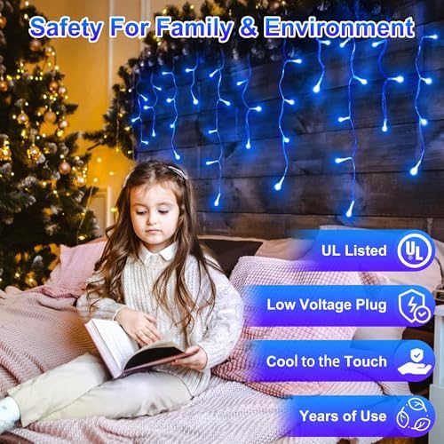 Christmas Icicle Lights Outdoor 132FT 1332 LED Drops Blue - Image 5