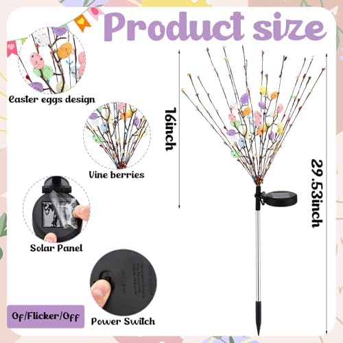 Copkim 2 Pcs Solar Easter Egg Lights Waterproof Egg Stake Lights Decorative Garden Firefly Outdoor Easter Light for Lawn Trails Landscaped Yards Pathway Porches and Patio Decorations - Image 2
