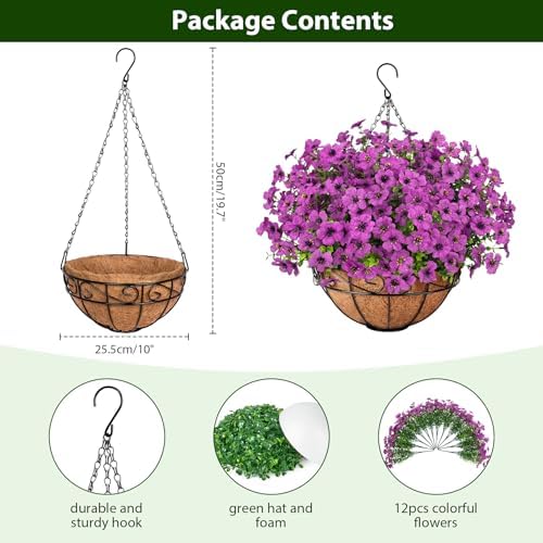 Roberly Artificial Hanging Flowers for Outdoors with Hanging Basket, Violet - Image 3
