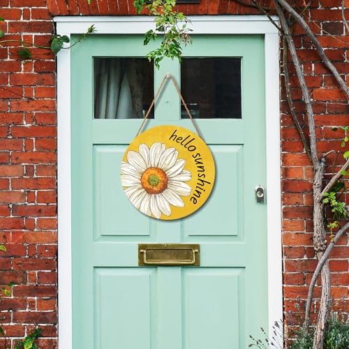 Spring Summer Daisy Flower Front Door Sign Hello Sunshine Floral Wood Door Hanger Outdoor Outside Porch Decor Seasonal Wooden Wreath Farmhouse Indoor Wall Hanging Decoration for House 12"x12" - Image 6