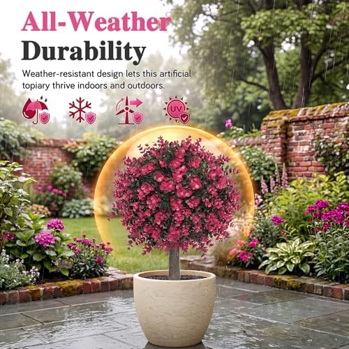 PATIO CHOICE Topiary Trees Artificial Outdoor Boxwood Ball Trees with Ground Spike Set of 2 22" Fake Outdoor Plants Faux Bushes and Shrubs Decorations for Outdoor Indoor Front Porch Garden - Image 6