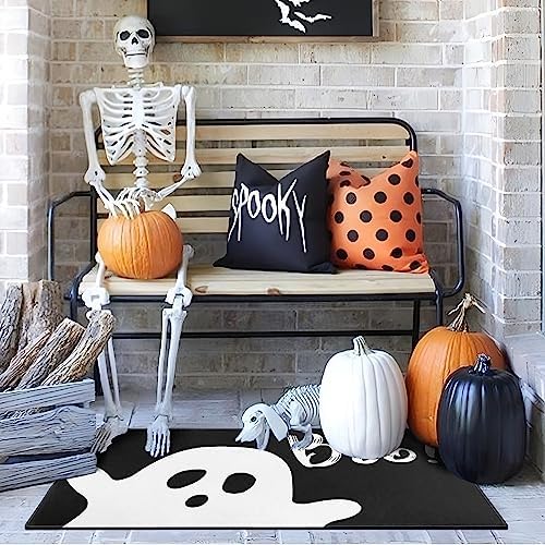 Halloween Door Mat,Halloween Ghost Boo Outdoor Mats for Front Door,Halloween Indoor Entrance Non-Slip Doormat,Halloween Entryway Welcome Rubber Mats for Front Porch Decor 30" x 17" - Image 5