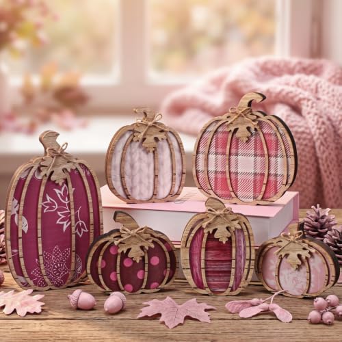 Leinuosen 6 Pcs Fall Pumpkin Decor for Home, Pink Pumpkin Tiered Tray Decor by Leinuosen