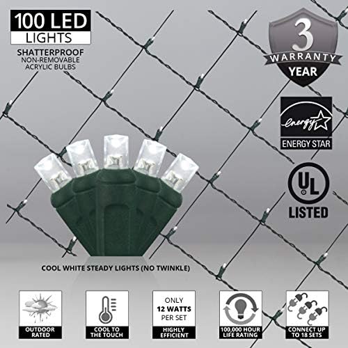 Cool White 5mm LED Christmas Net Lights on Green Wire - Image 3