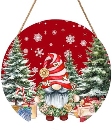 Christmas Gnome Welcome Sign - Merry Christmas Door Hanger, 12'x12' Wooden Hanging Sign for Front Door, Porch Decor, Winter Wreath by welcometoourhome