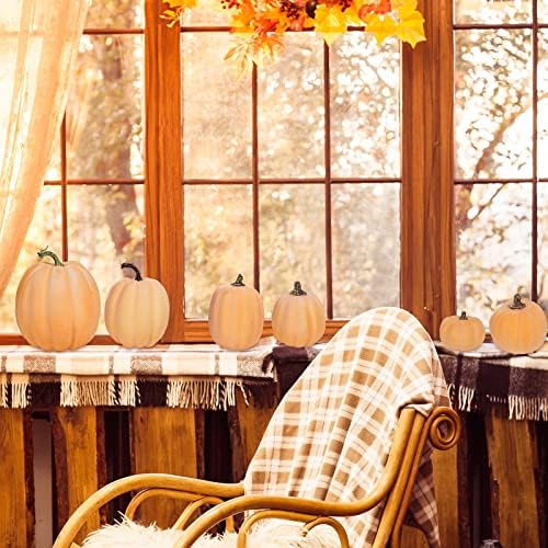 Winlyn 7 Pcs Assorted Sizes Artificial Fall Pumpkins Faux Orange Decorative Foam Pumpkins for Gifts Fall Baby Shower Wedding Thanksgiving Halloween Table Centerpiece Mantel Decor - Image 6