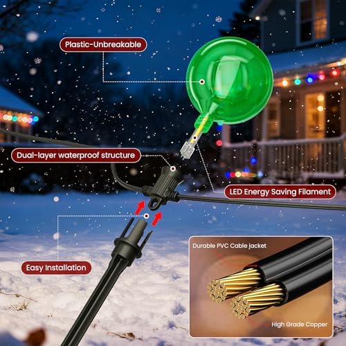 Zuske Outdoor Jumbo G40 Christmas Pathway Lights, 23FT Connectable Walkway Lights with 12 G80 Multicolor LED Bulbs for Driveway Yard Lawn Garden - Image 4