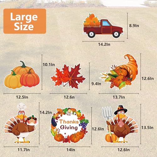 Thanksgiving Plastic Turkey Pumpkin Yard Signs 7pcs with Stakes - Image 2