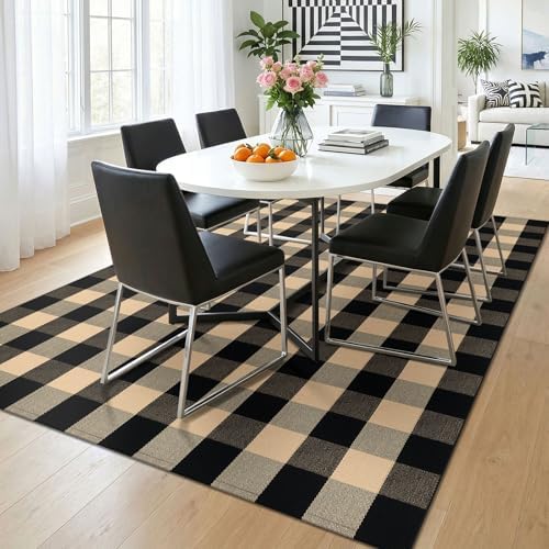 KOZYFLY Buffalo Plaid Area Rug 5x7 ft Living Room Rug, Brown and Black - Image 2