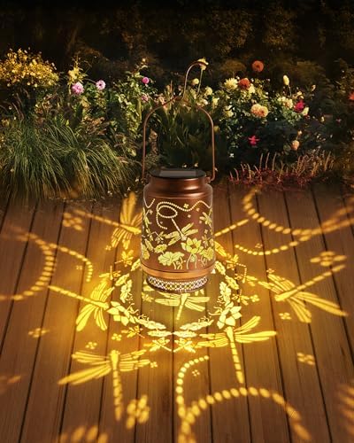 2 Pack Dragonfly Solar Lanterns Outdoor Waterproof, Garden Decor Birthday Gifts for Women Mom Grandma Sister, Metal Hanging Solar Lights Outside Decorative for Backyard Patio Lawn Pathway Landscape - Image 3