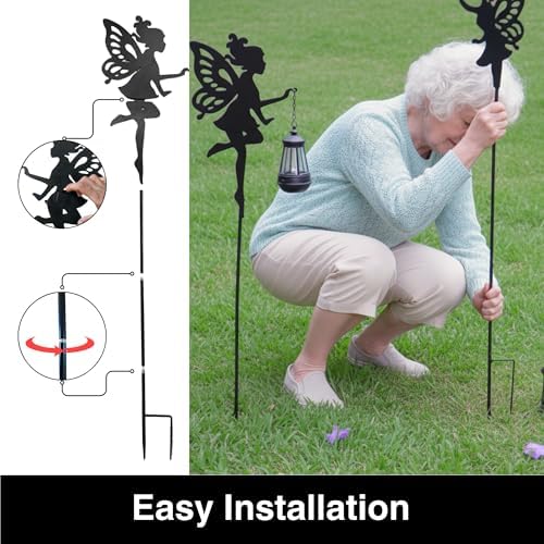 Solar Fairy Garden Accessories Outdoor 1 Pair - Metal Stakes Decorative Figurines Housewarming Ornament for Patio, Lawn, Yard, Pathway - Unique Gift Ideas for Mom Grandma (Warm Lighting) - Image 5