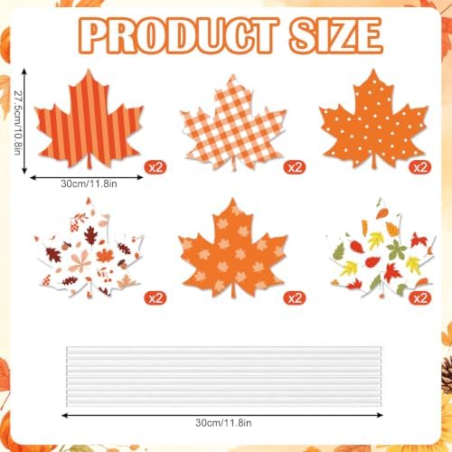 Whaline 12 Pcs Fall Maple Leaf Yard Signs with 24 Pcs Stakes Orange Plaid Striped Maple Leaves Yard Decorations for Autumn Harvest Thanksgiving Party Lawn Garden Pathway Outdoor Decor - Image 2