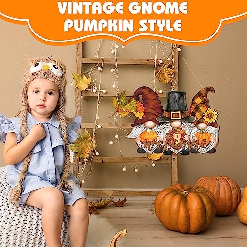 Huwena Fall Decorations for Home, Wooden Gnome Welcome Door Sign Harvest - Image 3