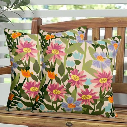 Pyonic Outdoor Pillows Covers Pack of 2 Spring Floral Waterproof Throw Pillow Covers 16X16 inch Outdoor Pillows for Patio Furniture Garden Square Outside Waterproof Pillow by PyonicThrowPillowCovers