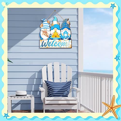 Summer Welcome Sign Wooden Ocean Beach Gnome Hanging Sign Sea Decorations Holiday Door Sign with Ropes Hanging Decor with Starfish for Summer Front Door Porch Farmhouse Outdoor Home Decor - Image 4