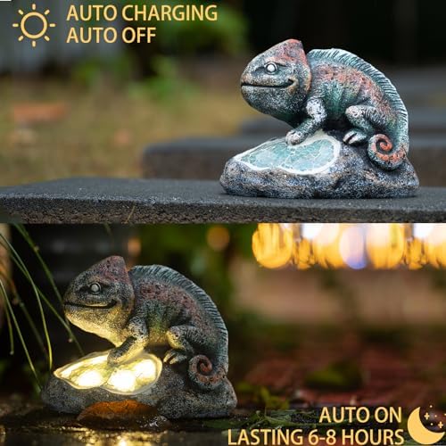 Rezpuao Solar Chameleon Garden Statues Outdoor Decor Resin Chameleon Figurine with Solar Light for Patio,Balcony,Yard,Lawn Ornament,Perfect Garden Gift - Image 6