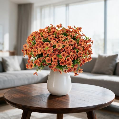 Artificial Outdoor Flowers UV Resistant Fake Plants Greenery 12 Bundles Faux Silk Daisy with Eucalyptus Leaves Summer Fall Outdoor Decor for Porch Patio Yard Garden Farmhouse, Orange - Image 5