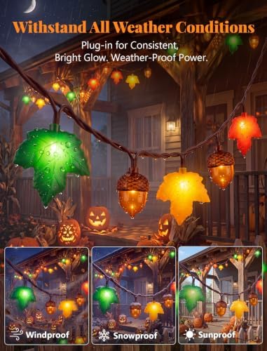 Fall String Lights 12FT 20 LED Acorn Maple Leaf Garland, Plug in Connectable Thanksgiving Lights, Waterproof Outdoor Autumn Decor for Fireplace Mantle Porch - Image 3