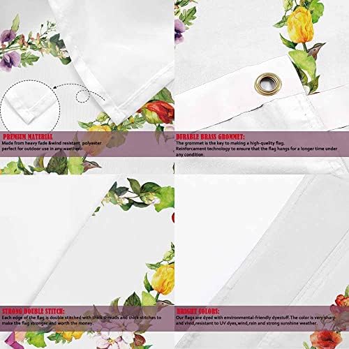 Yekiua Floral Peace Sign Flag 3X5 Ft Outdoor Vintage Watercolor Flowers Premium Strongest Longest Lasting Flag Vivid Color With Brass Grommets Colorful - Image 4