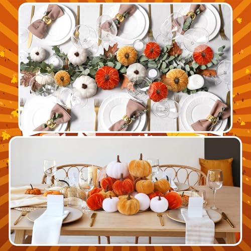 Weysat 24 Pcs Assorted Pumpkins Velvet Fall Thanksgiving Decor, Rust Orange - Image 6