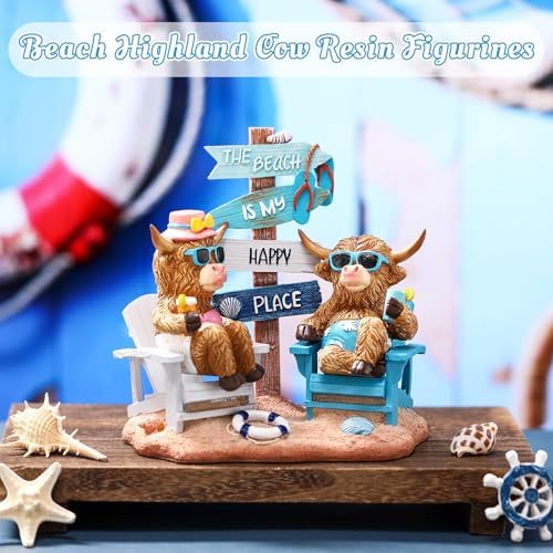 Wonderjune Beach House Decor Resin Sign Figurine for Mantle,Highland Cow - Image 2
