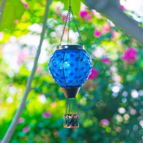 Solar Hot Air Balloon Lantern with Flame,Glass Solar Hanging Lights - Image 3