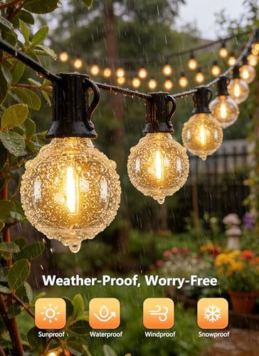 37Ft Outdoor String Lights with Remote, Dimmable G40 LED Bulbs, Waterproof - Image 3