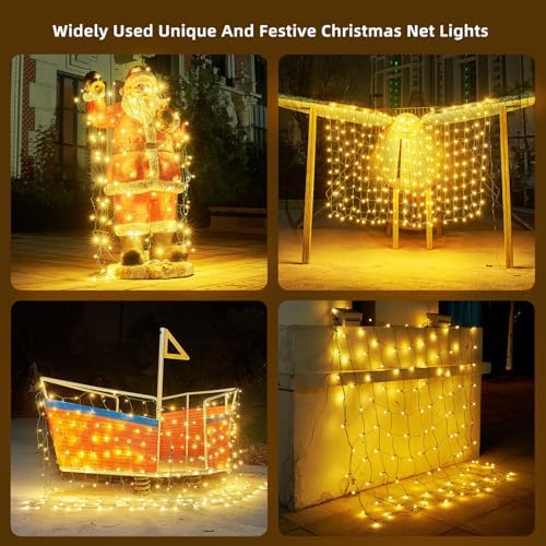 Led Christmas Net Lights Outdoor Christmas Decorations 200 Led 9Ftx6Ft Connectable Waterptoof Mesh Net Lights for Trees Bushes Wedding Garden Outdoor Christmas Decorations(warmwhite) - Image 5