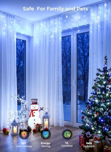Icicle Outdoor Christmas Lights, 40Ft. 432 LED with 81 Drops, Dimmable Twinkle Fairy with Remote and Timer for House Holiday Decorations, Blue and White - Image 6