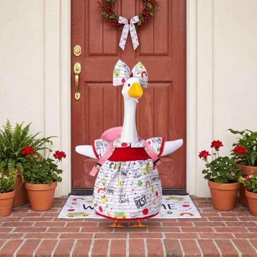 Abbylike Back to School Porch Goose Outfit Fit 23 Inch Lawn Statue Student Goose Skirt with Pink School Bag and Bow Headband for Garden Classroom Patio Lawn Yard Outdoor Garden Decoration - Image 6