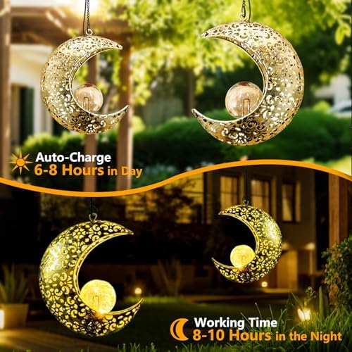 Solar Hanging Moon Lights,Outdooor Lanterns Waterproof Yard Decor Gifts - Image 5